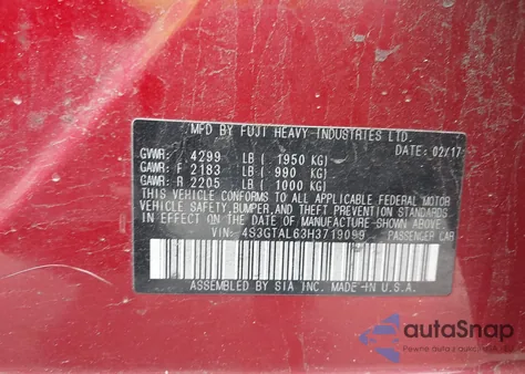 2017 Subaru Impreza 2.0I Sport из США, поврежденный, VIN 4S3GTAL63H3719099